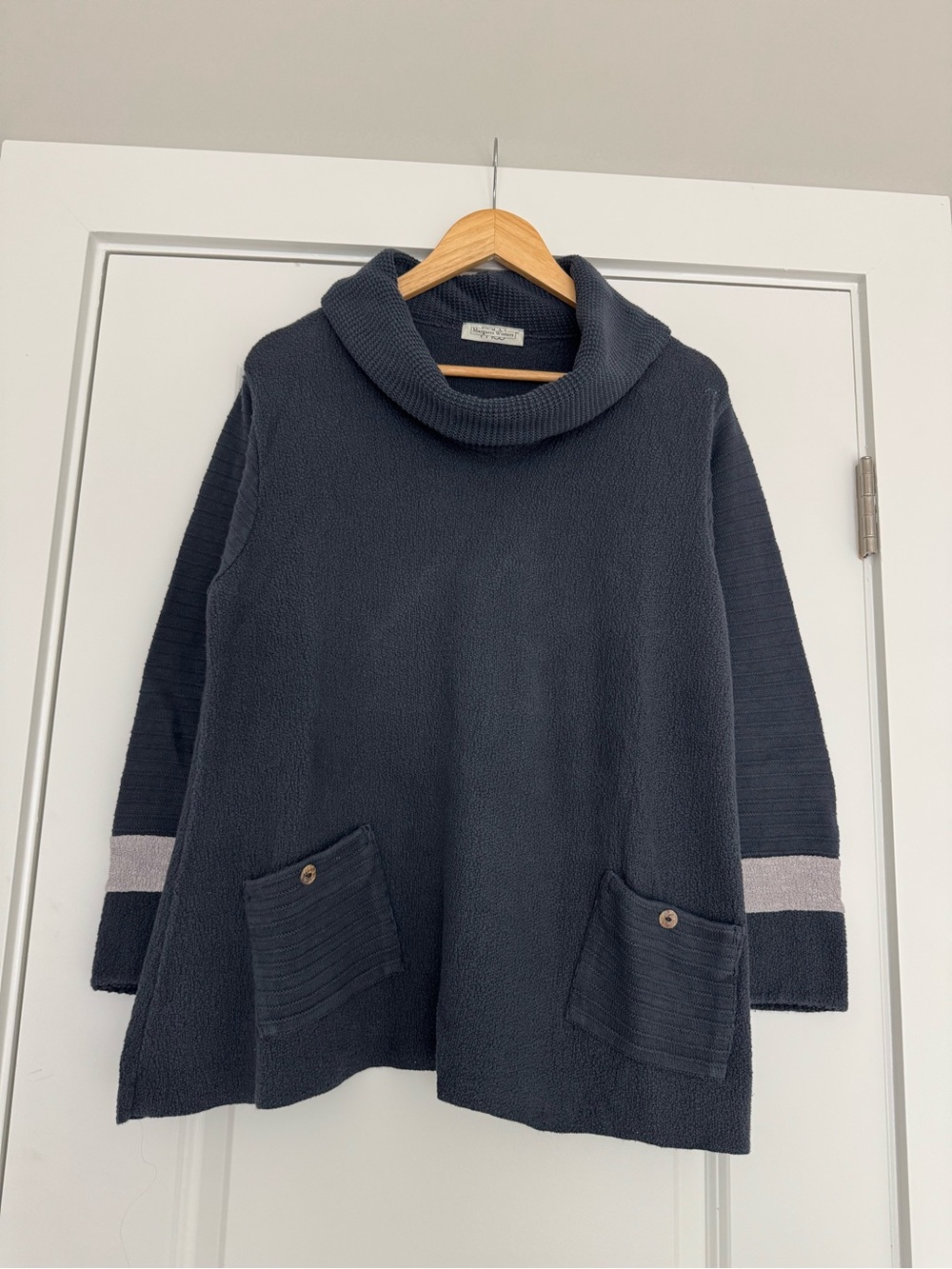 Charcoal Blue Cowl Neck Sweater Tunic with Pocket Detail